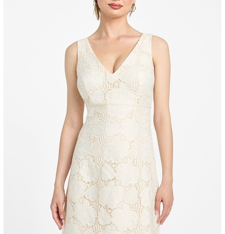 Къса рокля с шпиц и бродерии - Бежов/Светло бежово GUESS