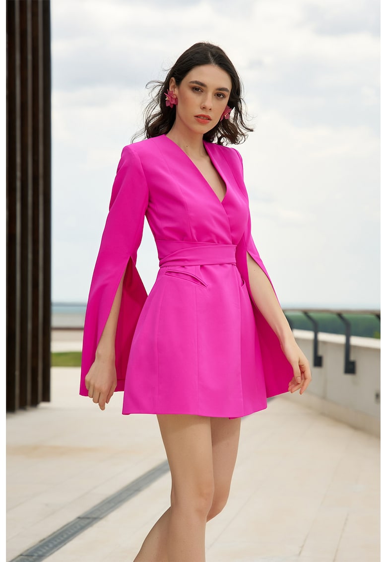 Къса рокля с шпиц и колан - Фуксия AVENUE No29