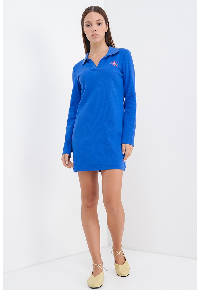 Къса рокля с яка и дълги ръкави - Кралско Синьо CALVIN KLEIN JEANS