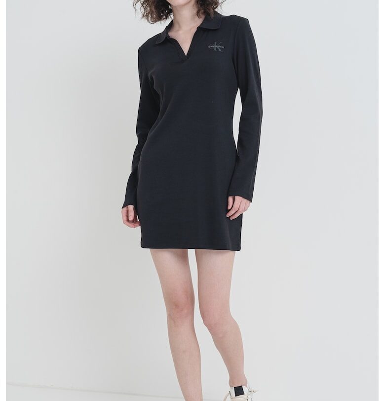 Къса рокля с яка и дълги ръкави - Черен CALVIN KLEIN JEANS