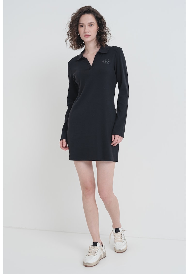 Къса рокля с яка и дълги ръкави - Черен CALVIN KLEIN JEANS