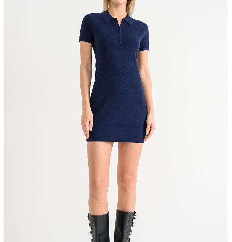 Къса рокля с яка и къс цип - Тъмносин CALVIN KLEIN JEANS