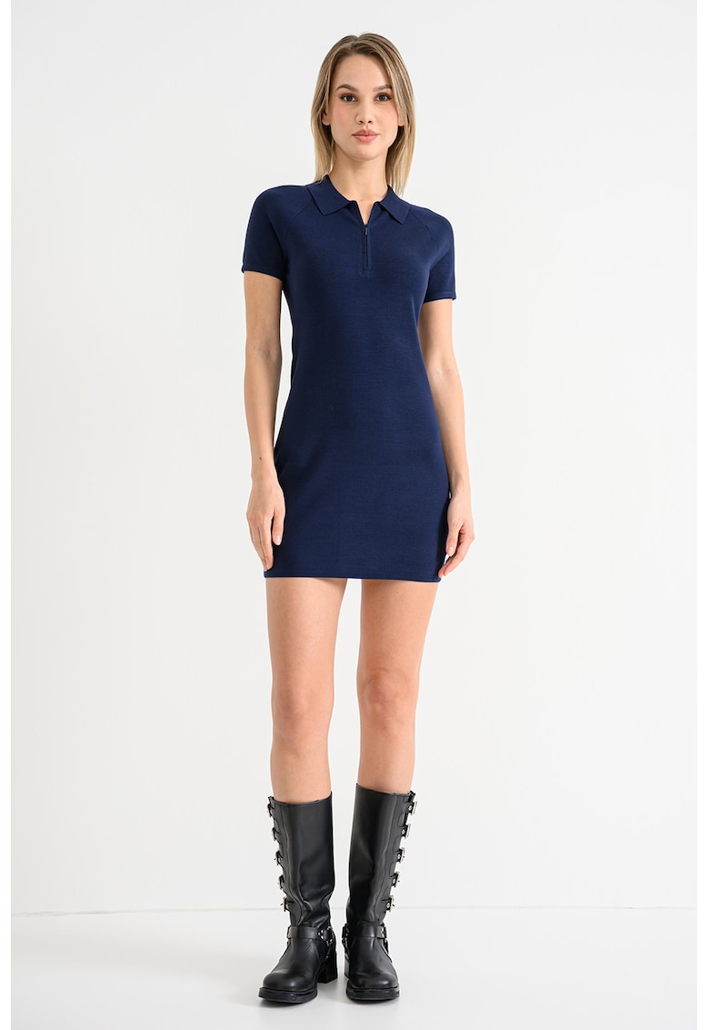 Къса рокля с яка и къс цип - Тъмносин CALVIN KLEIN JEANS