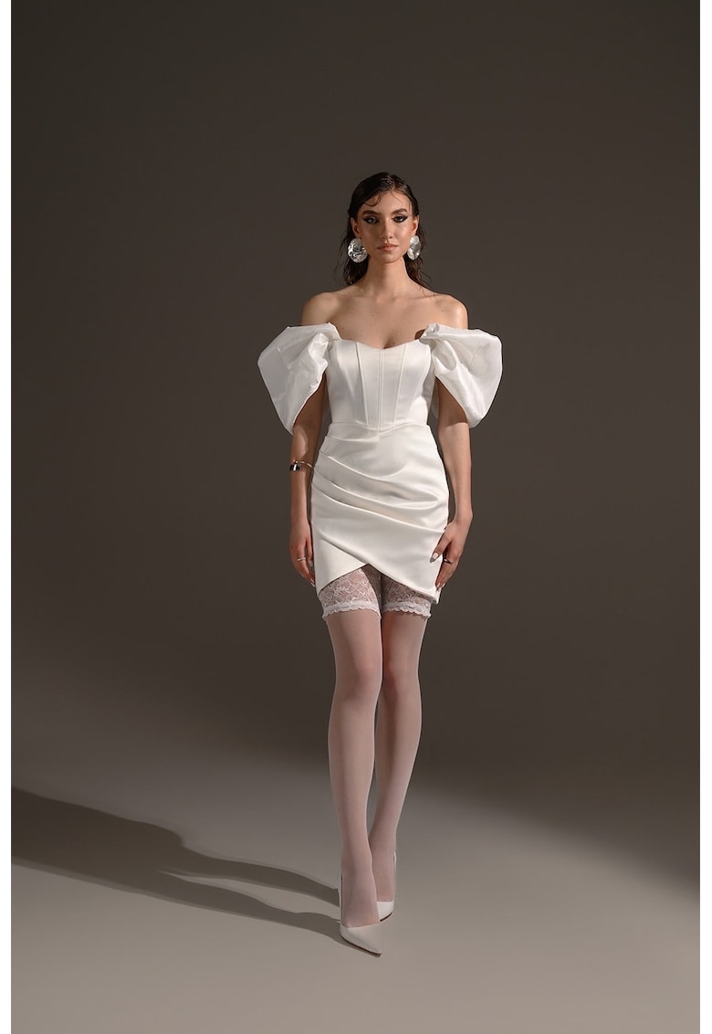 Къса рокля-сако със сатинирана яка - Бял Benedetto Atelier