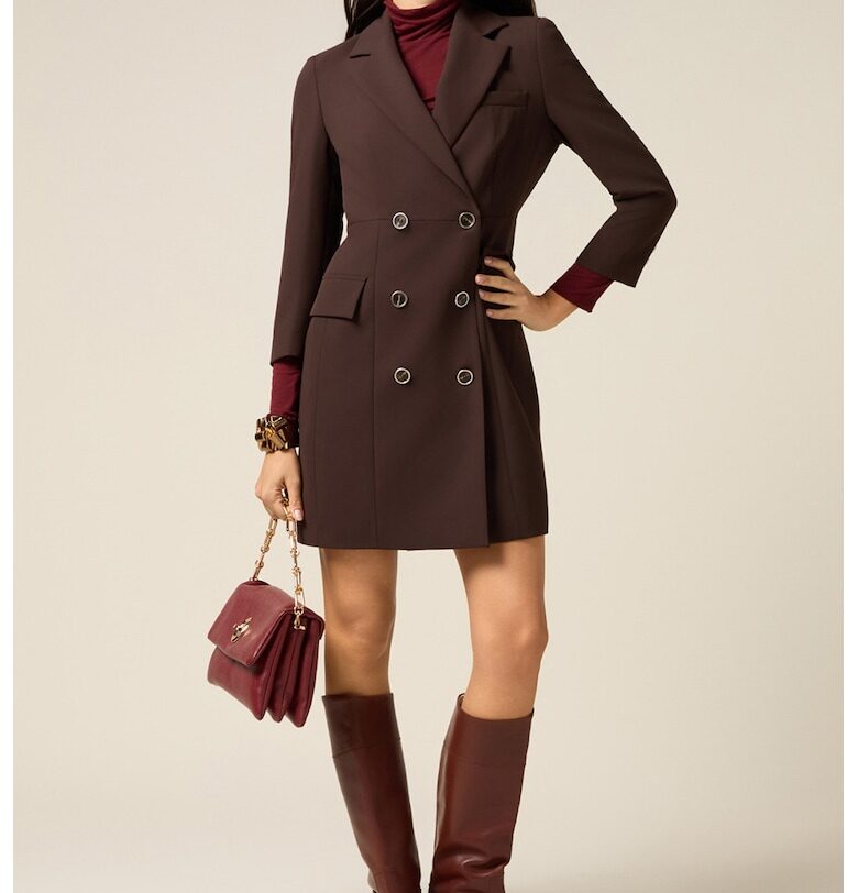 Къса рокля тип сако - Кафяв Oltre