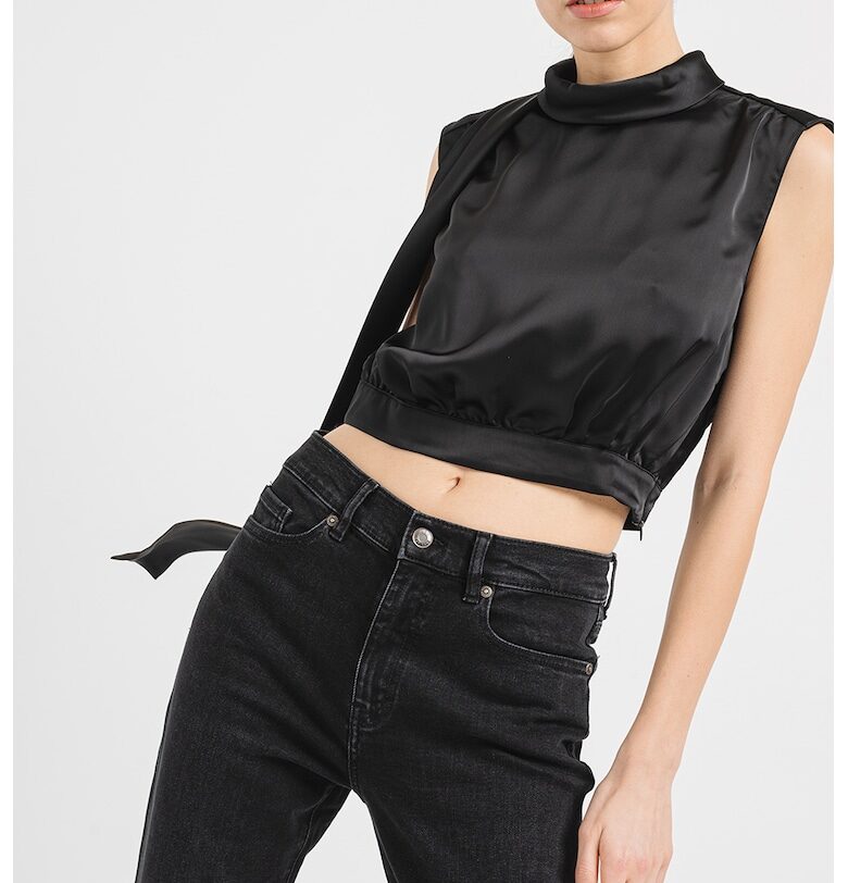 Къса сатинирана блуза Canile - Черен HUGO