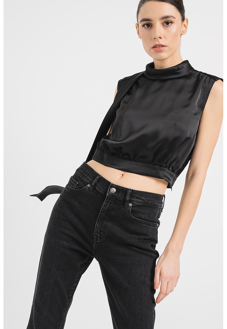 Къса сатинирана блуза Canile - Черен HUGO