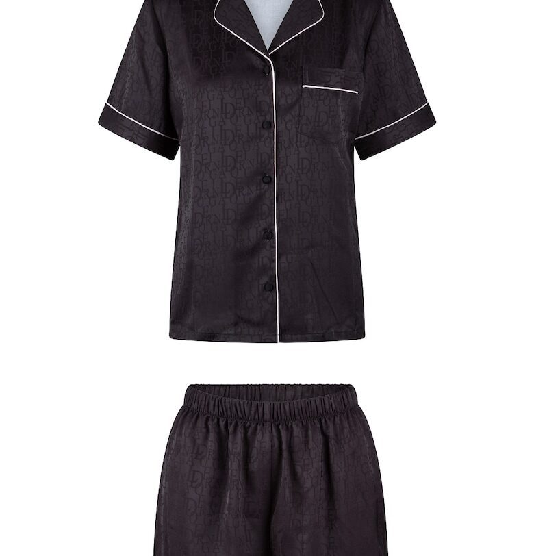 Къса сатинирана пижама с принт - Черен LingaDore