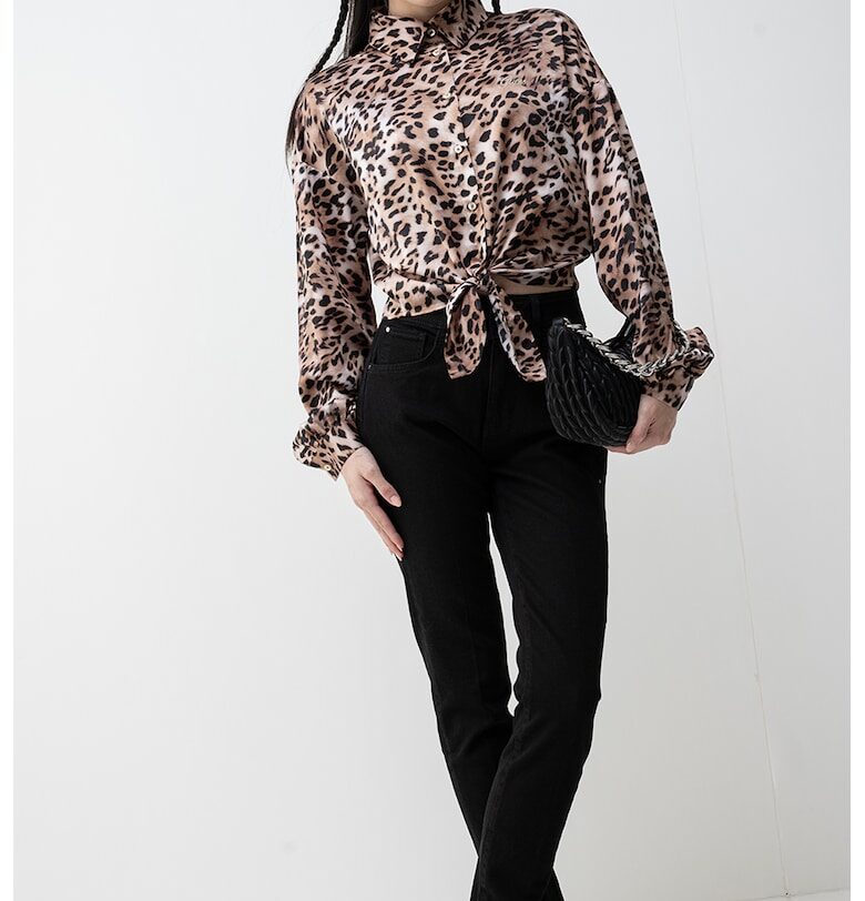 Къса сатинирана риза - Черен/Кафяв GUESS