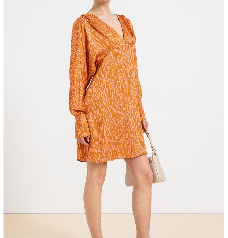 Къса сатинирана рокля - Оранжев/Розово Stefanel