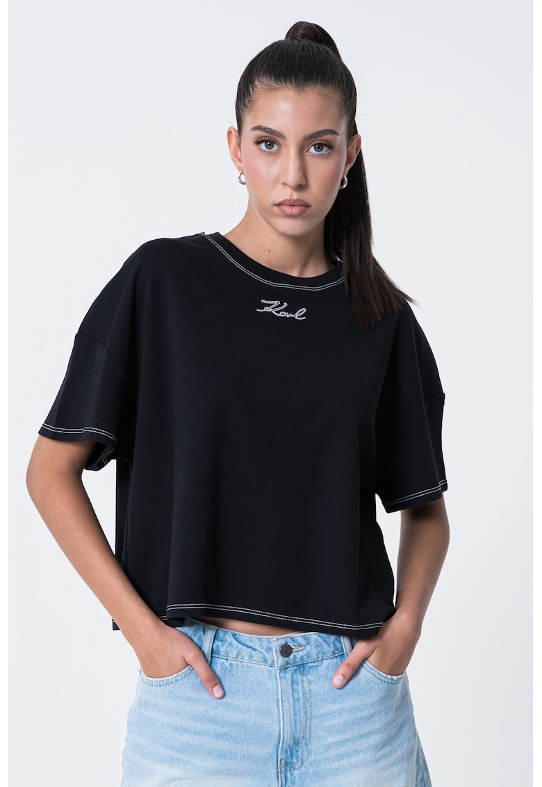 Къса свободна тениска с органичен памук - Бял/Черен Karl Lagerfeld