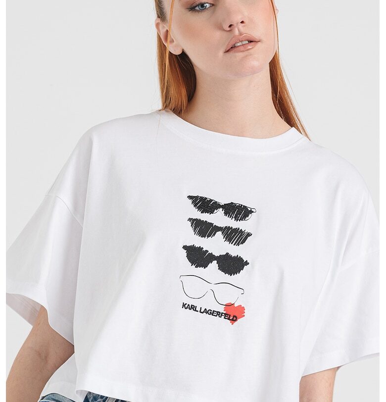 Къса свободна тениска с принт - Избеляло черно/Бял Karl Lagerfeld