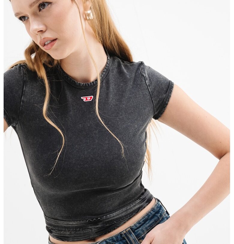 Къса тениска с лого - Антрацитно сиво Diesel