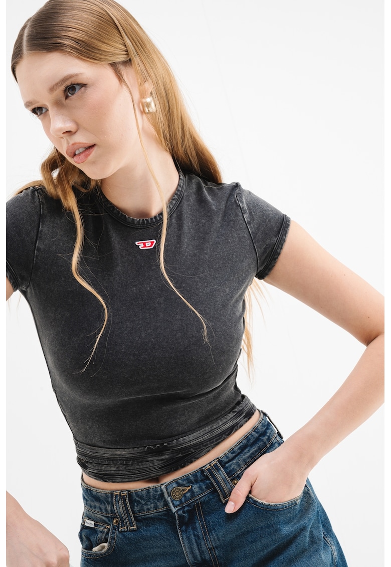 Къса тениска с лого - Антрацитно сиво Diesel