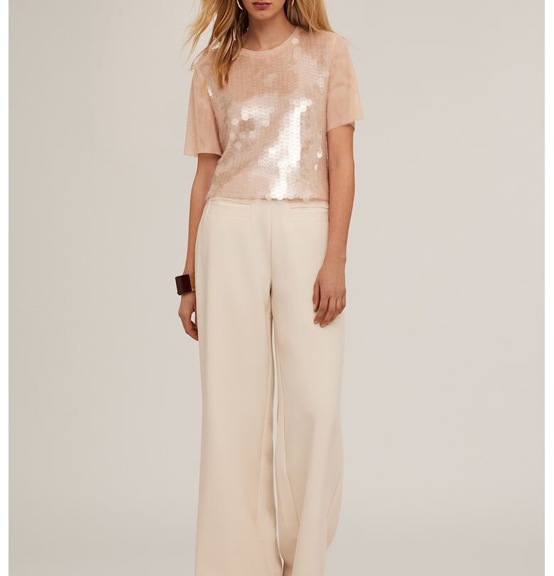 Къса тениска с пайети - Бледо розово Motivi