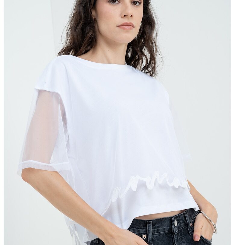 Къса тениска с полупрозрачна апликация - Бял ARMANI EXCHANGE