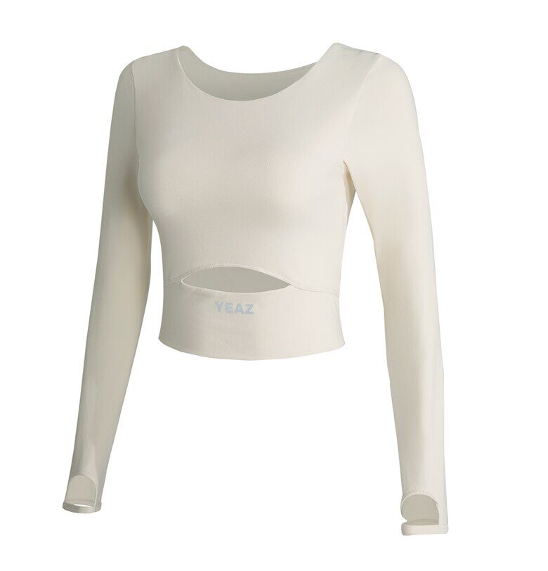 Къса фитнес блуза Revelation с отвор отпред - Бял YEAZ