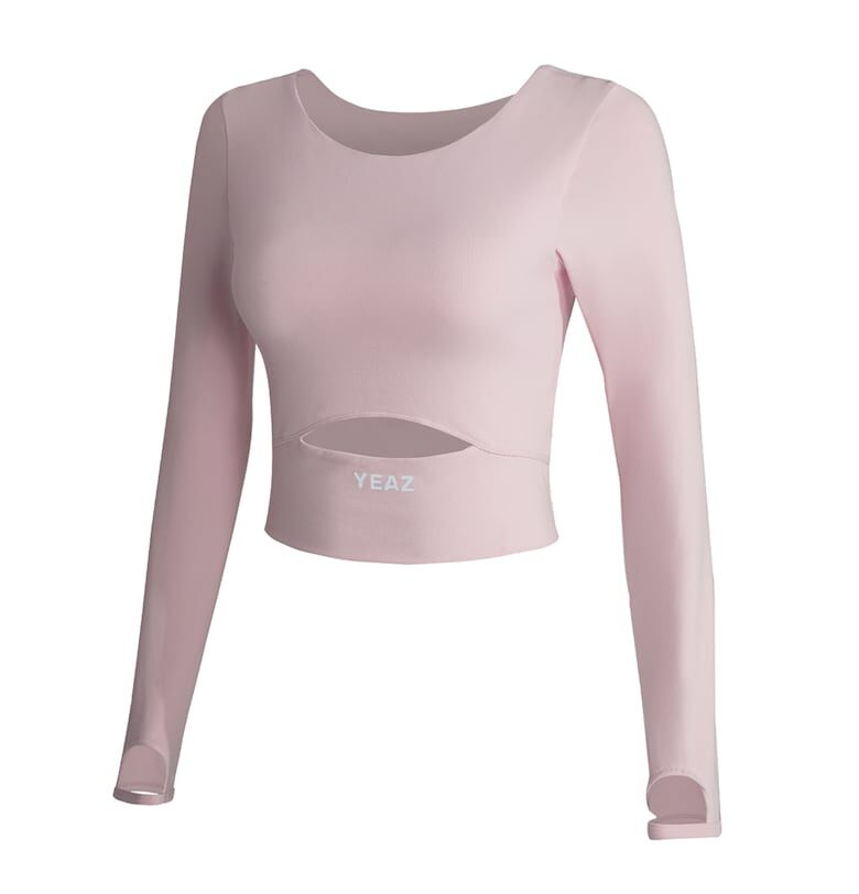 Къса фитнес блуза Revelation с отвор отпред - Розово YEAZ