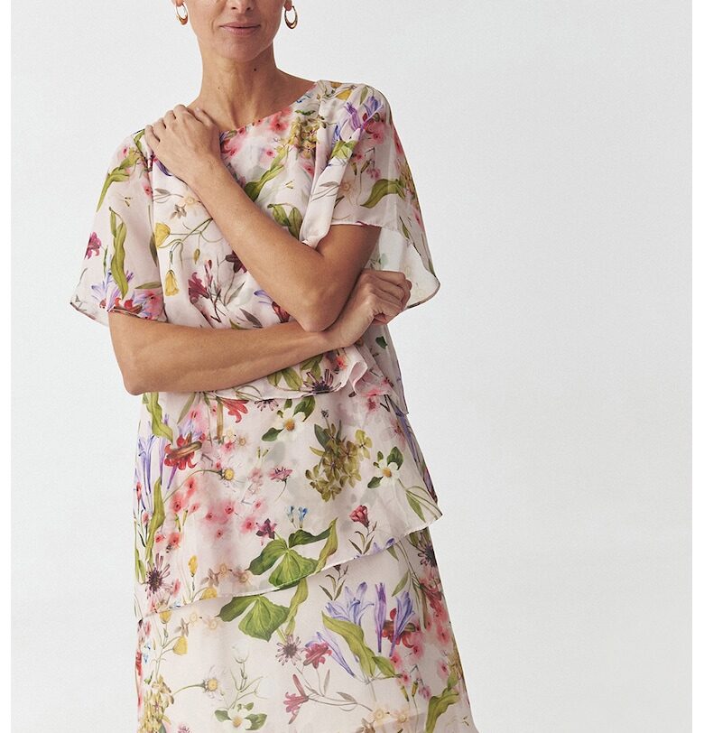 Къса флорална рокля - Слонова кост/Маслинено зелено Tatuum