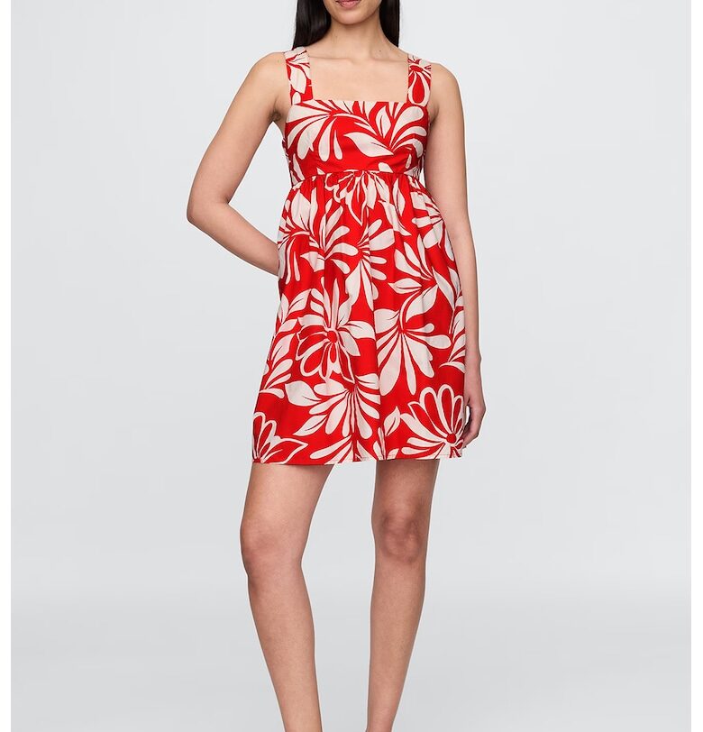 Къса флорална рокля - Червен/Мръснобял GAP