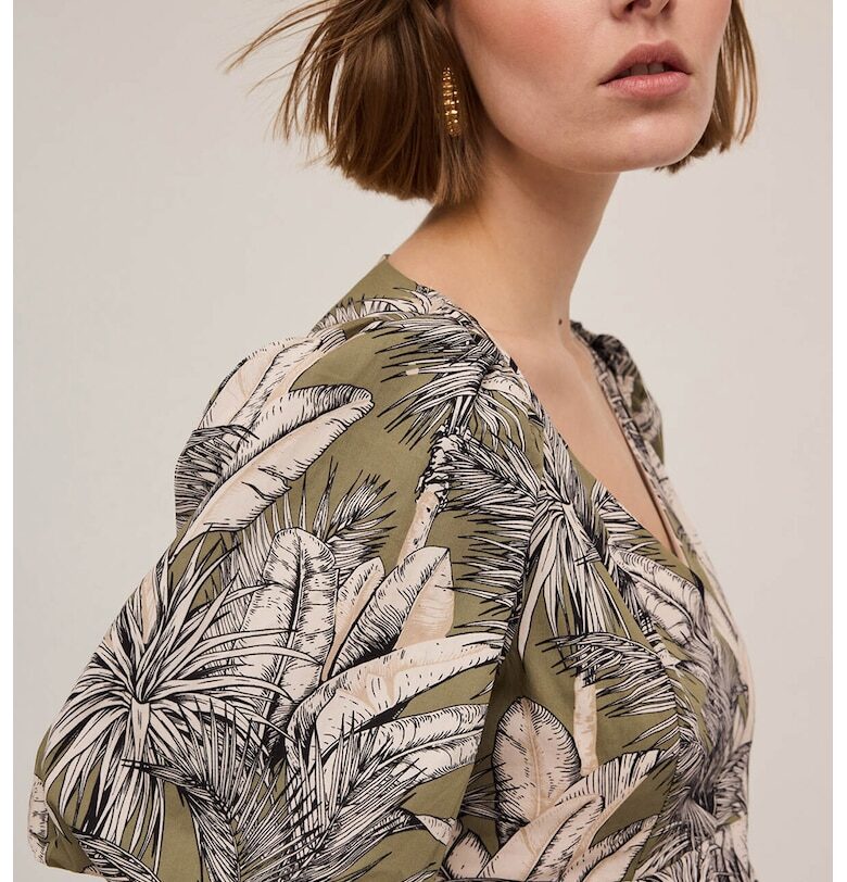 Къса шпиц блуза - Маслинено зелено/Крем Motivi