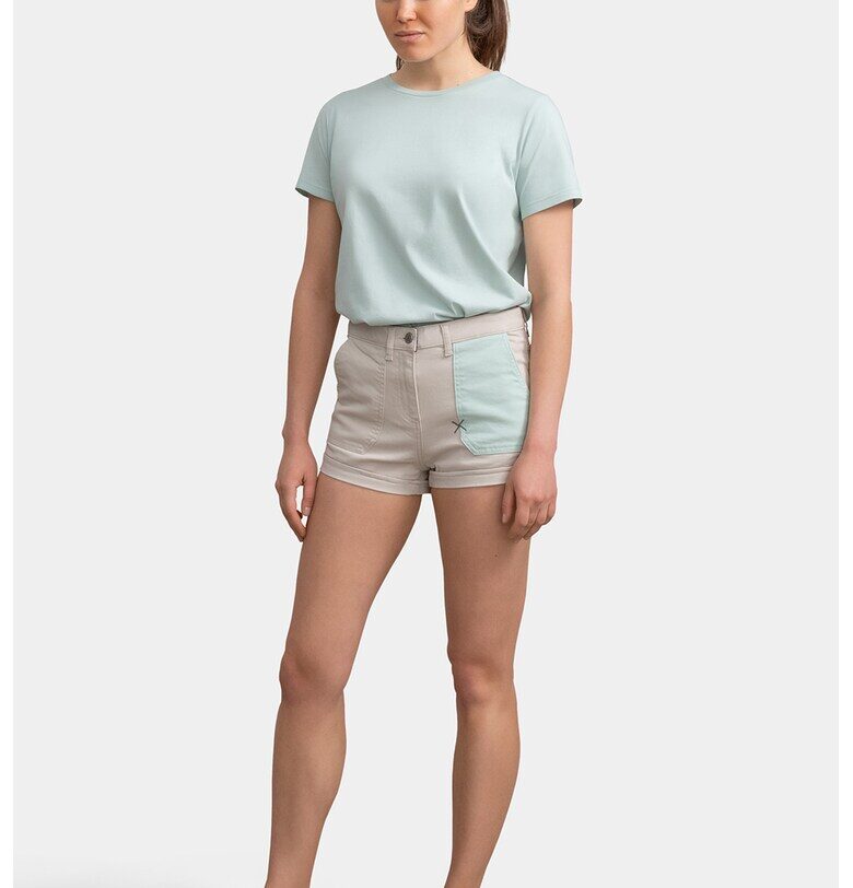 Къси дънки с контрастен джоб - Светло кафяво/Ледено синьо KAFT