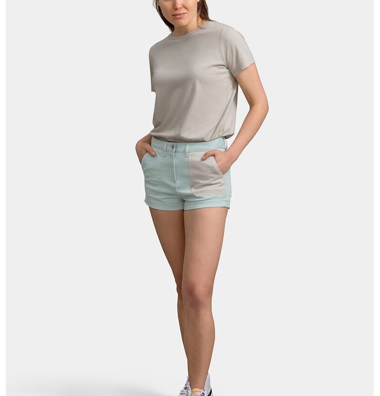 Къси дънки с контрастен джоб - Светло сив/Ледено синьо KAFT