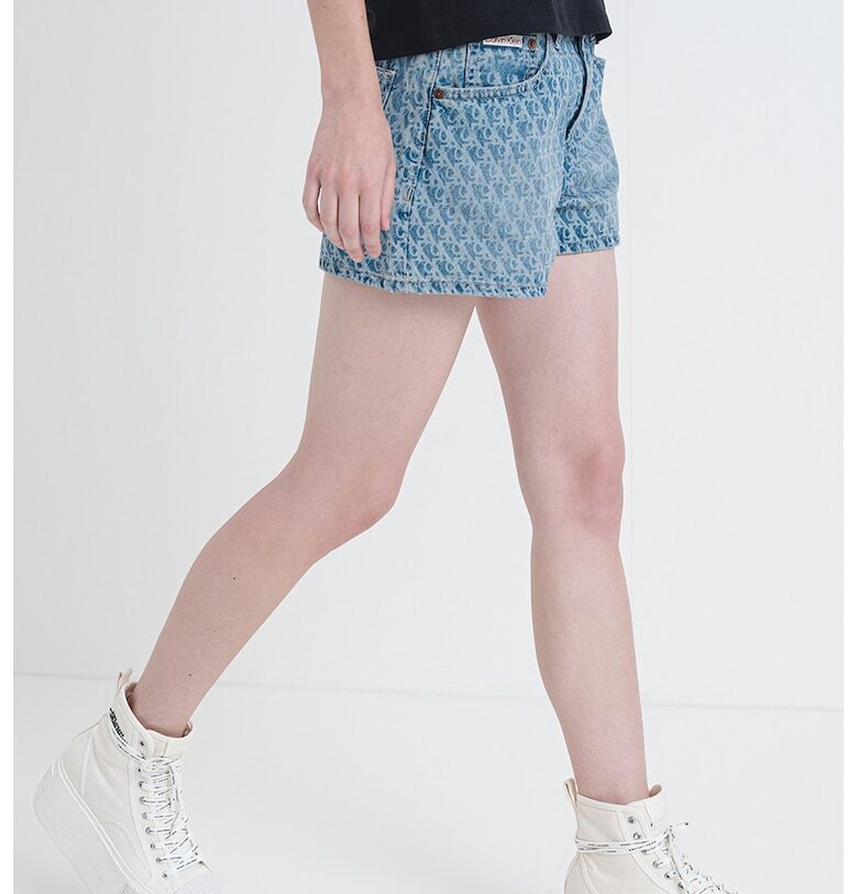 Къси дънки с лого - Син меланж CALVIN KLEIN JEANS