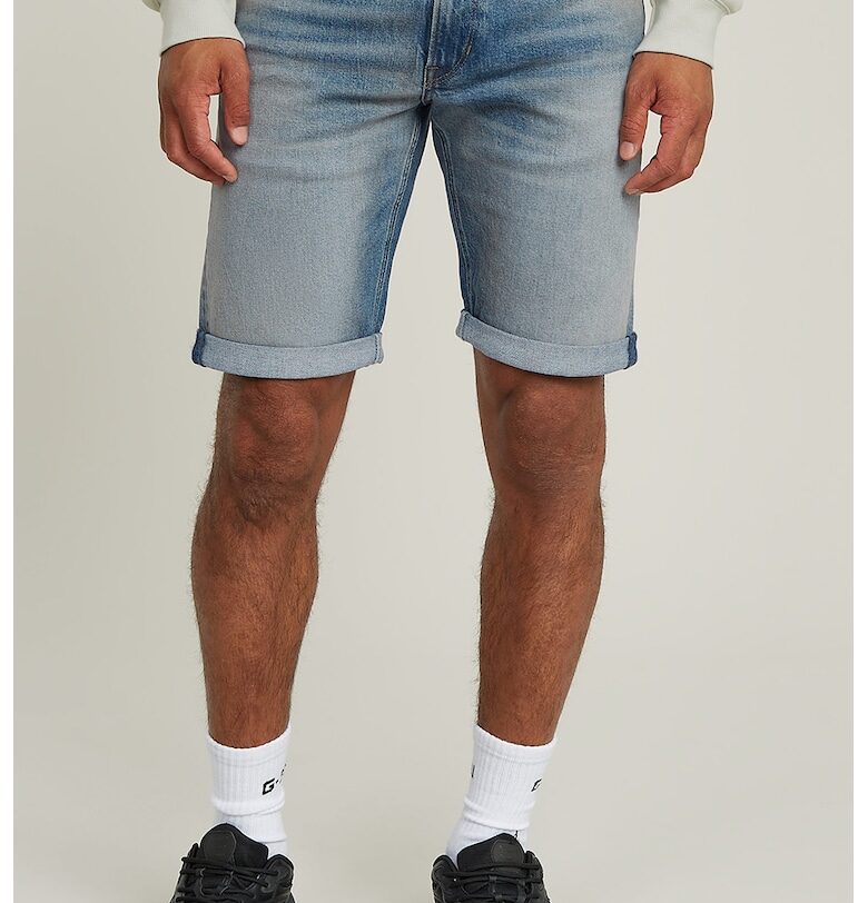 Къси дънки с памук и средновисока талия - Мръснобял/Светлосин G-STAR