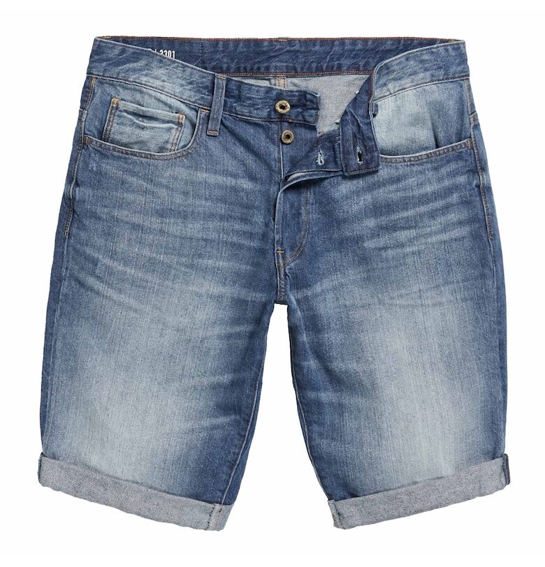 Къси дънки със захабен ефект - Син G-STAR