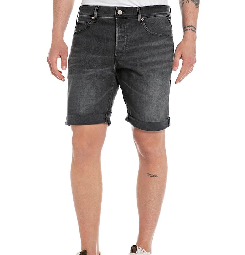 Къси дънки със средна талия - Tъмносив Replay