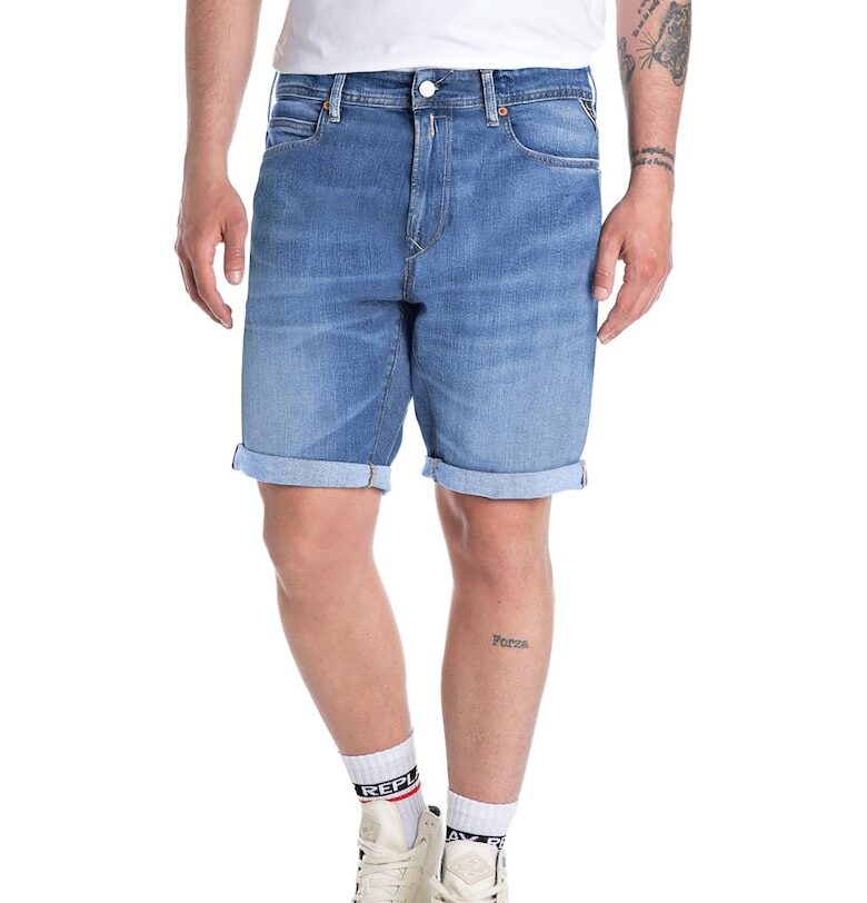 Къси дънки със средна талия - Син Replay