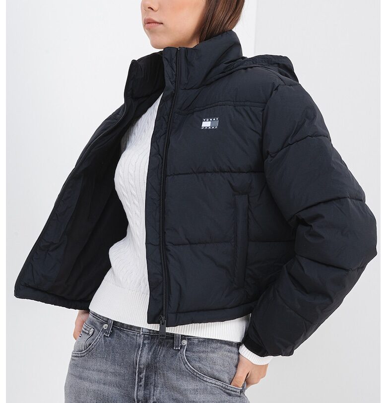 Късо бухнало яке с яка - Черен Tommy Jeans