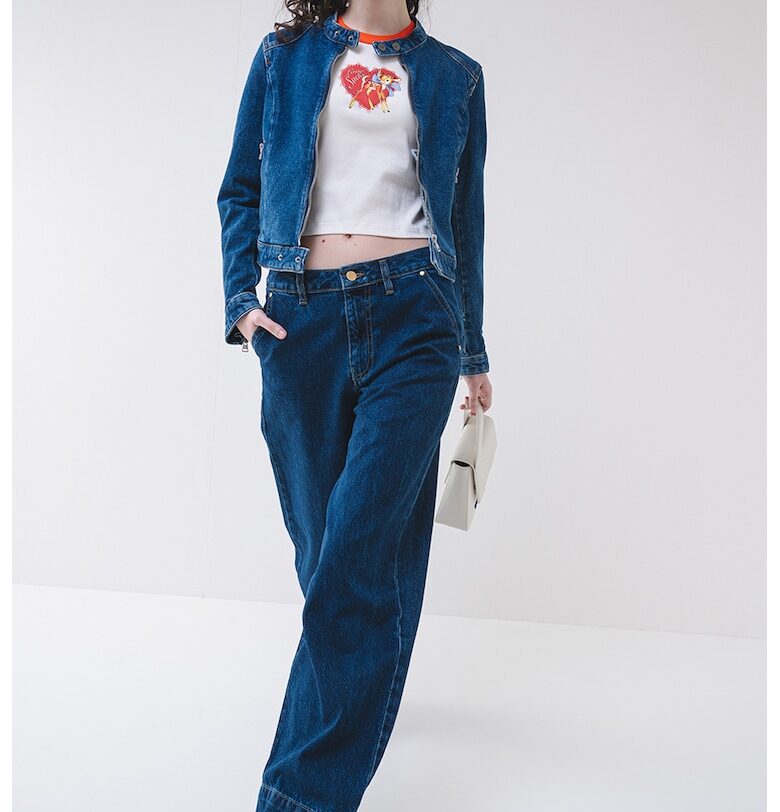 Късо вталено яке от деним - Тъмносин HUGO