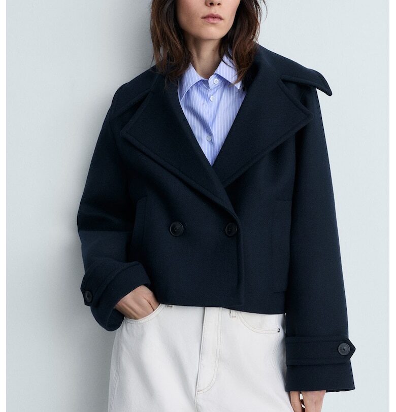 Късо двуредно палто - Ултрамарин синьо Mango