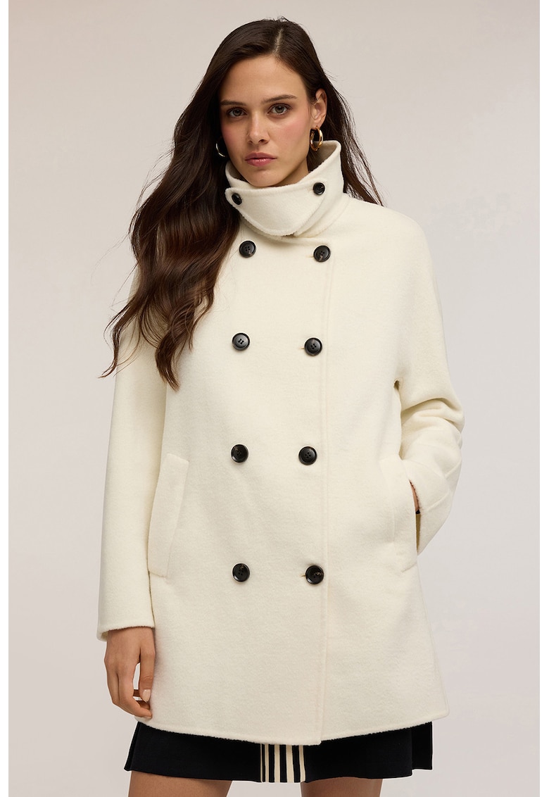 Късо двуредно палто с вълна - Крем Motivi