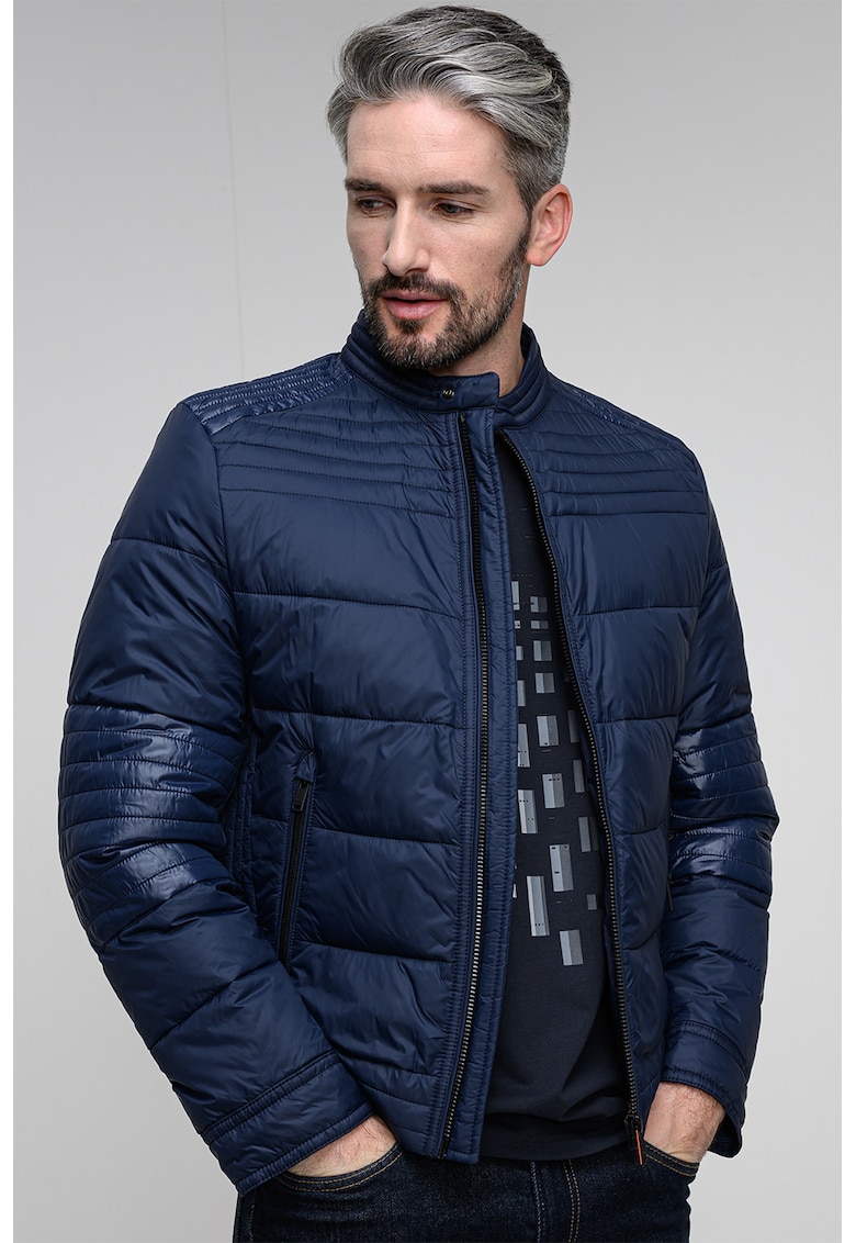 Късо зимно яке с джобове с цип - Тъмносин BOSS