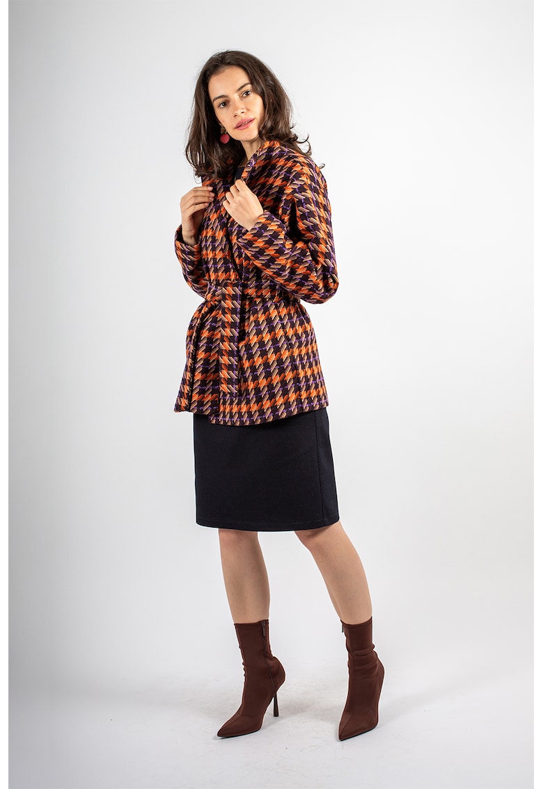 Късо карирано палто с вълна - Оранжев/Виолетов/Бежов Couture de Marie