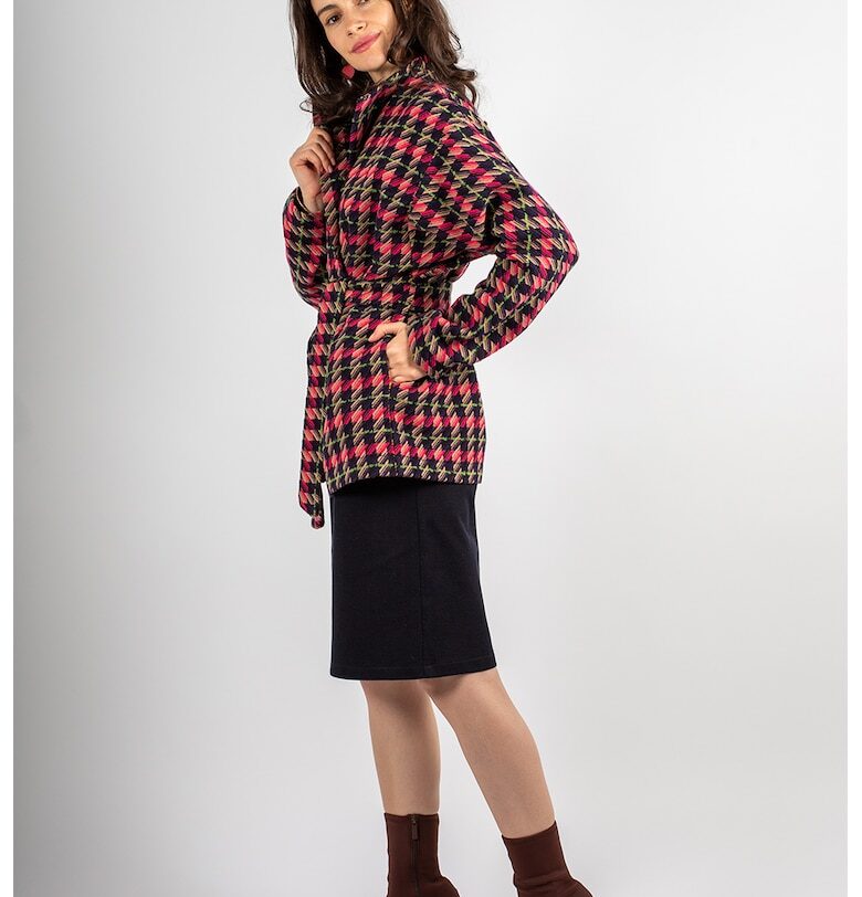 Късо карирано палто с вълна - Черен/Бежов/Розово Couture de Marie