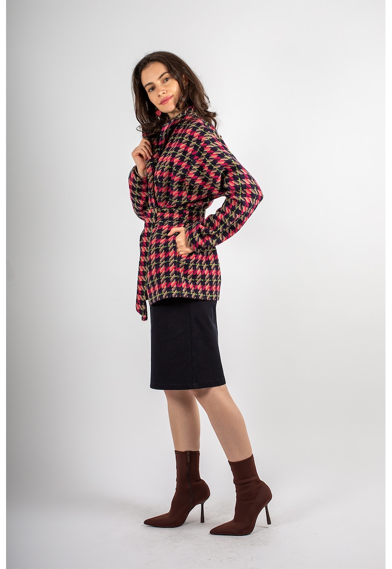 Късо карирано палто с вълна - Черен/Бежов/Розово Couture de Marie