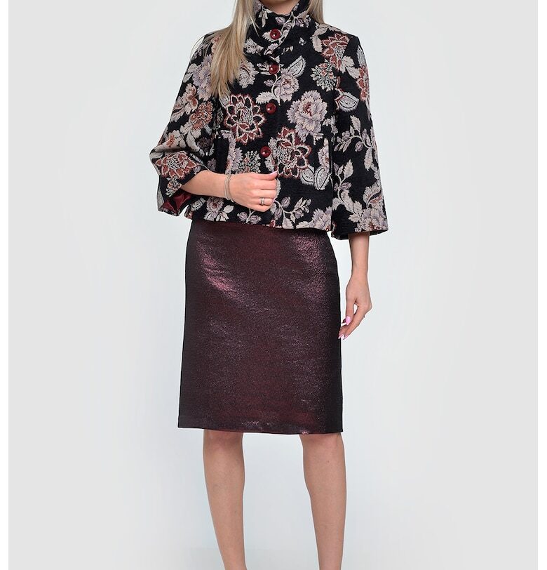 Късо палто Tokyog със странични джобове - Бял/Черен/Изгорен портокал GIORGAL