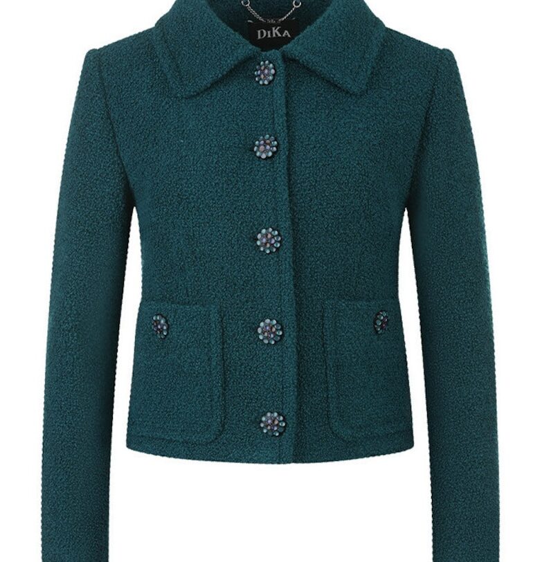 Късо палто от вълнена смес букле - с копчета-бижута DiKa