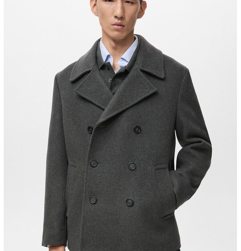 Късо палто с вълна - Антрацитно сиво Mango