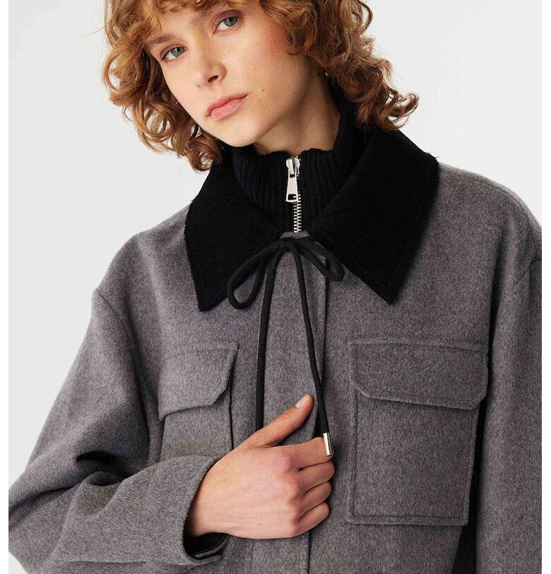 Късо палто с вълна - Светлосив меланж TWIST