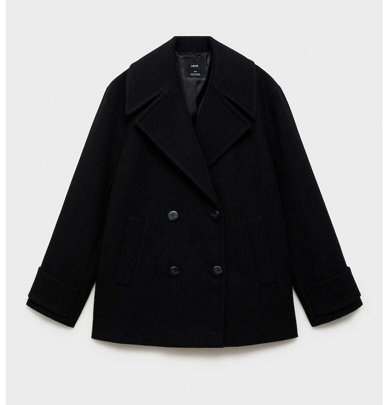 Късо палто с вълна - Черен Mango