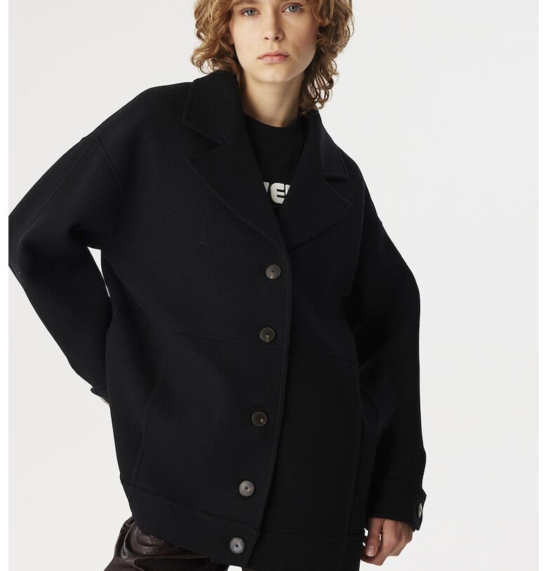 Късо палто с вълна - Черен TWIST