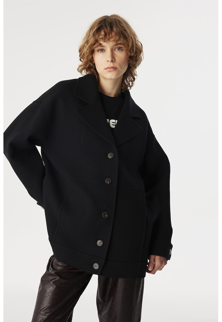 Късо палто с вълна - Черен TWIST