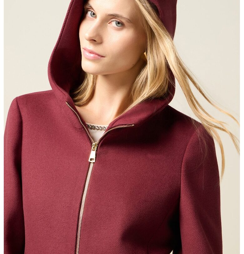 Късо палто с джобове встрани - Тъмночервен Oltre