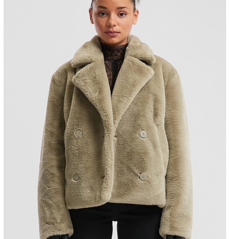 Късо палто с еко пух - Светлокафяв QS