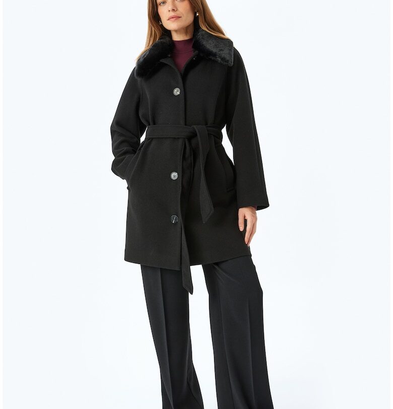 Късо палто с еко пух - Черен KOTON